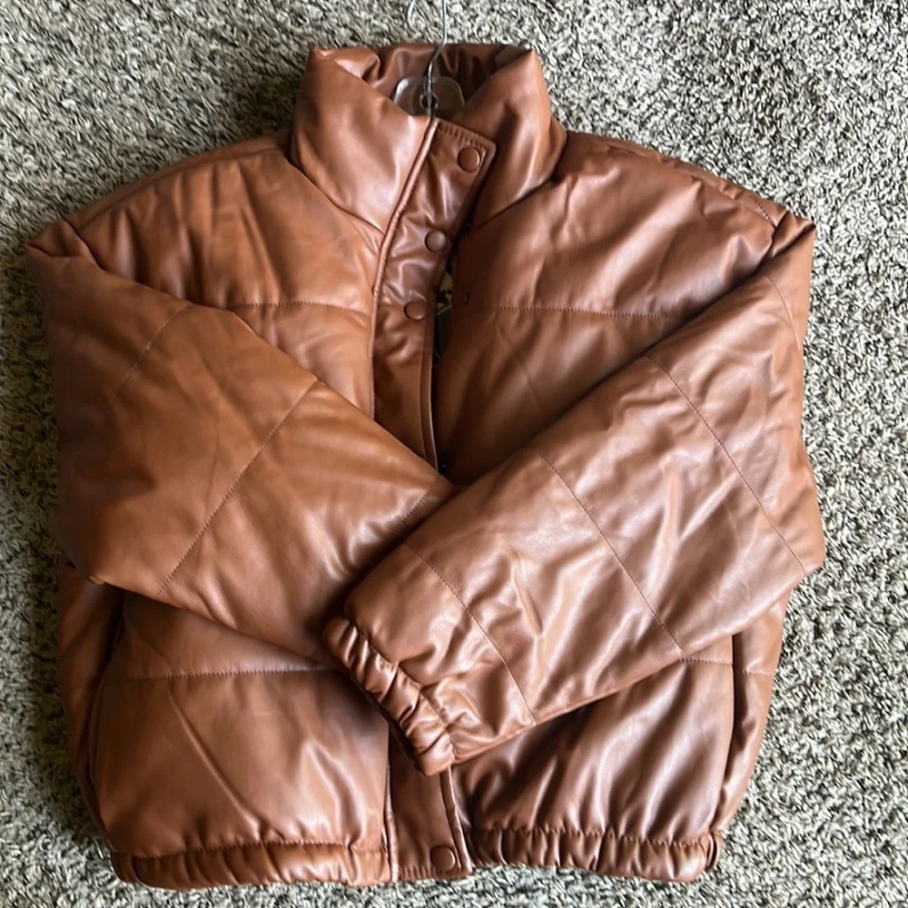 ME JANE Faux Leather Puffer Jacket Size L - Picture 3 of 10